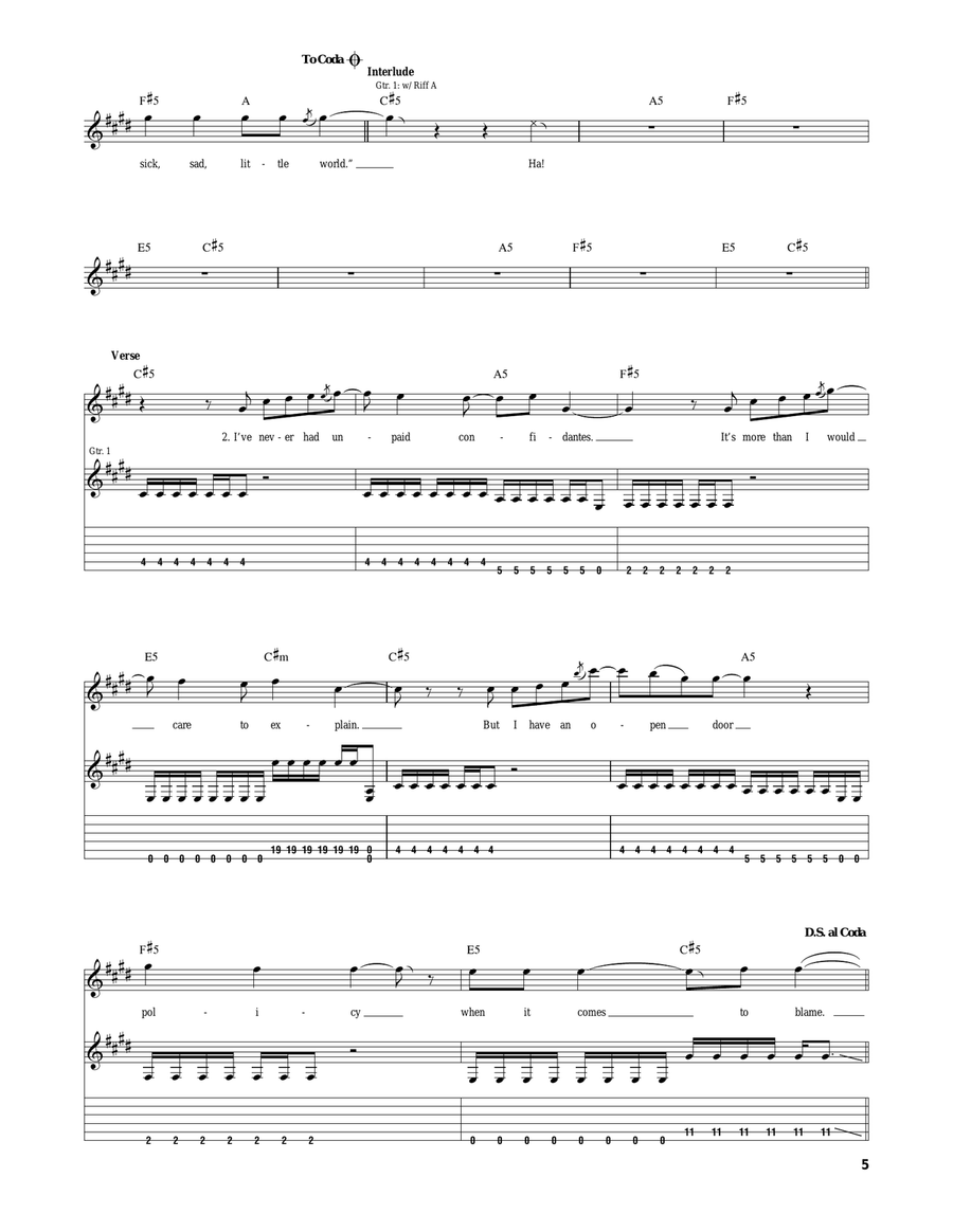 Sick Sad Little World Sick Sad Little World Guitar Tablature scores gallery preview page 5