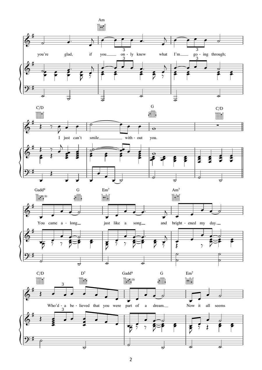 Can't Smile Without You Piano, Vocal, Guitar scores gallery preview page 2