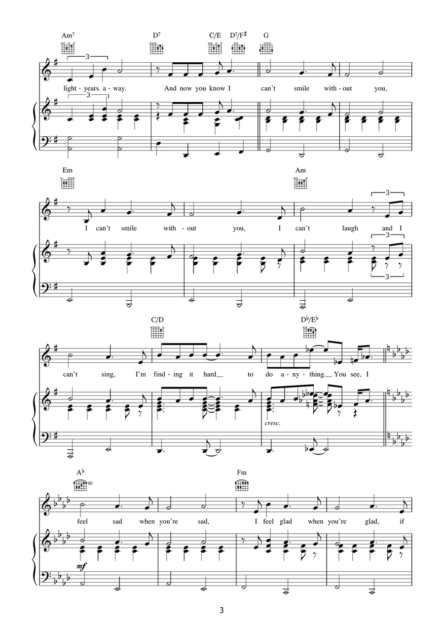 Can't Smile Without You Piano, Vocal, Guitar scores gallery preview page 3