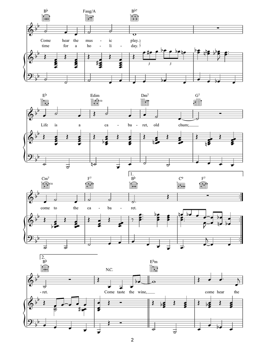 Cabaret Cabaret Piano, Vocal, Guitar scores gallery preview page 2