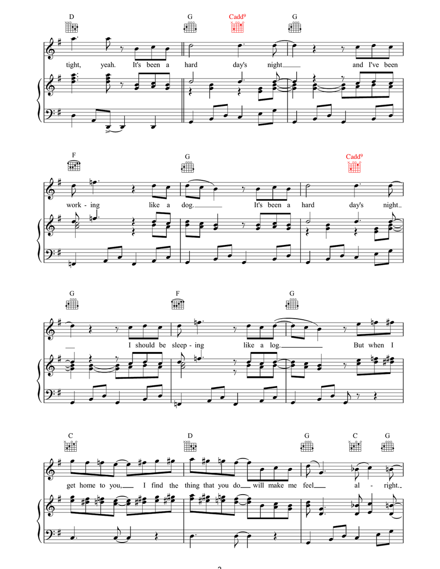 A Hard Day's Night A Hard Day's Night Piano, Vocal, Guitar scores gallery preview page 3