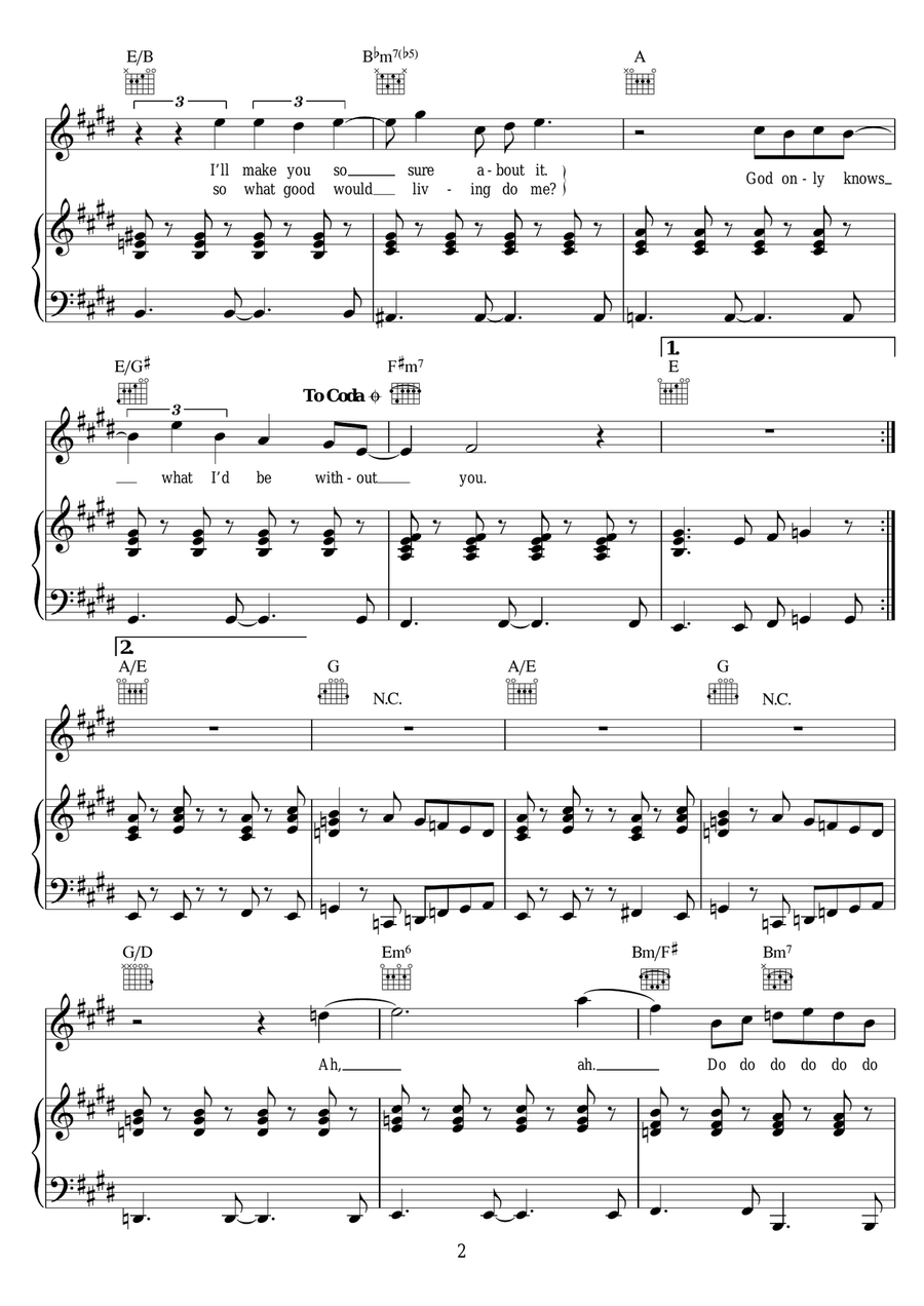 God Only Knows Piano, Vocal, Guitar scores gallery preview page 2
