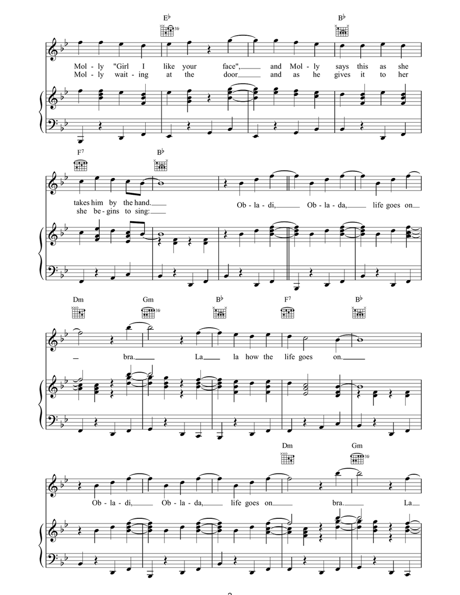 Ob La Di Ob La Da Ob La Di Ob La Da Piano, Vocal, Guitar scores gallery preview page 2