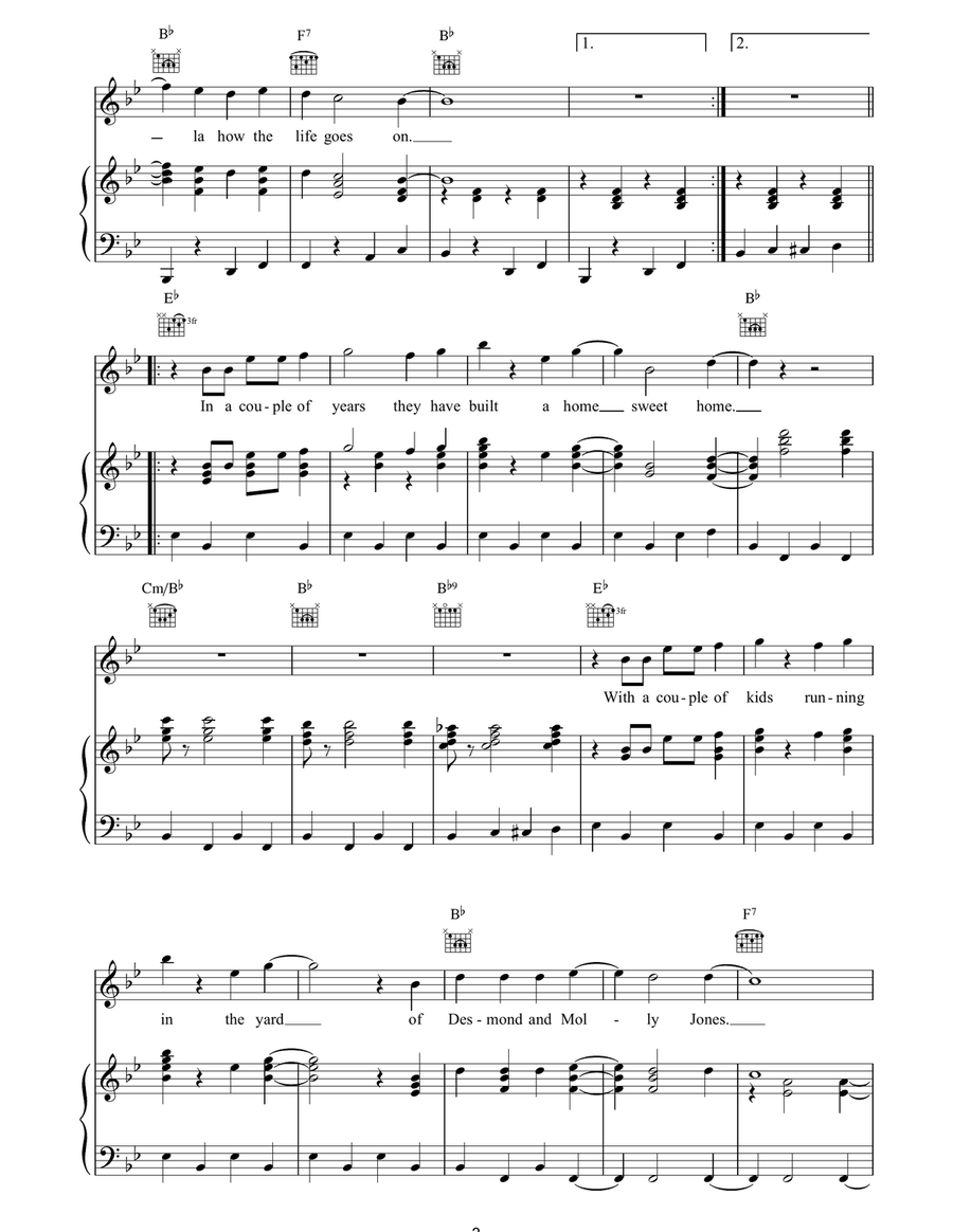 Ob La Di Ob La Da Ob La Di Ob La Da Piano, Vocal, Guitar scores gallery preview page 3