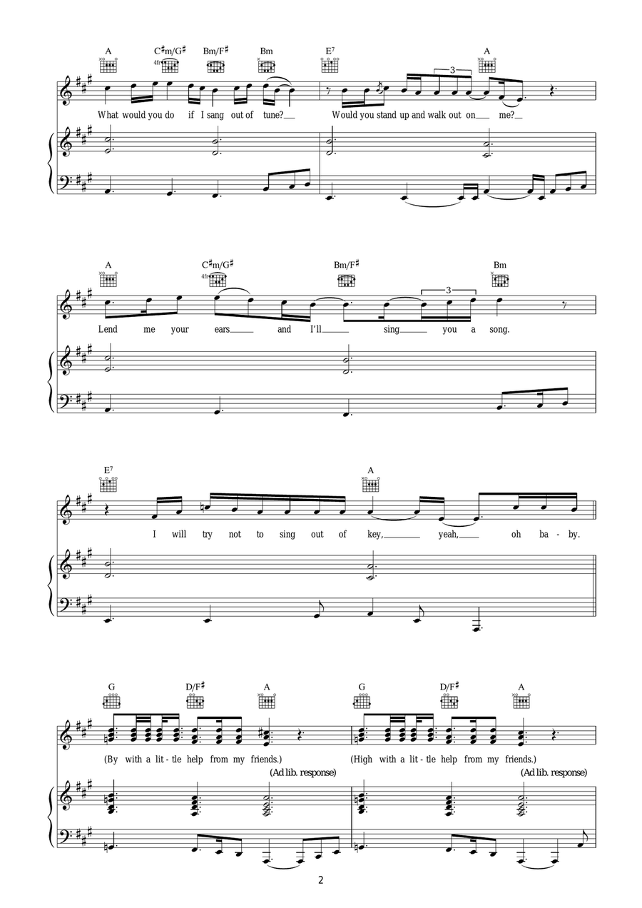 With A Little Help From My Friends Piano, Vocal, Guitar scores gallery preview page 2