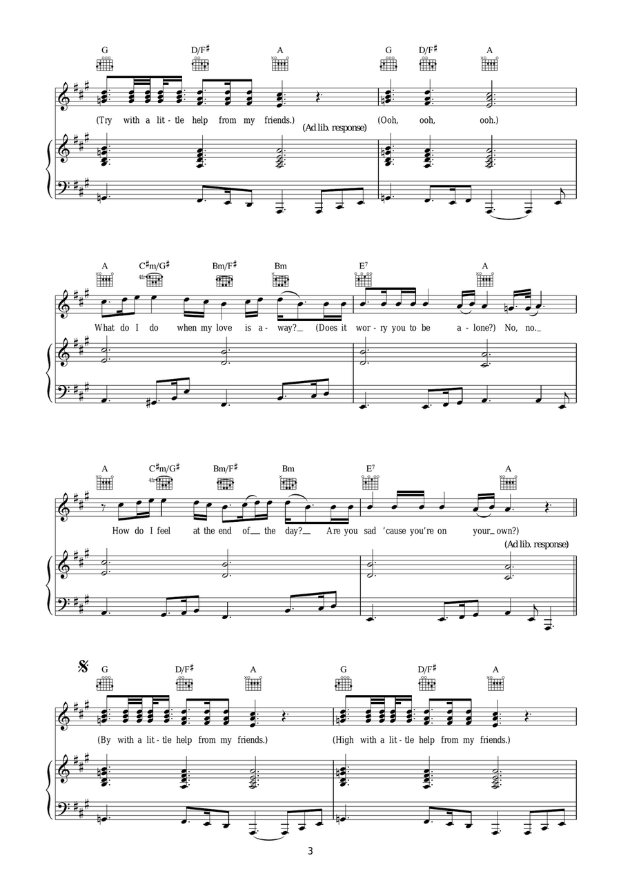 With A Little Help From My Friends Piano, Vocal, Guitar scores gallery preview page 3