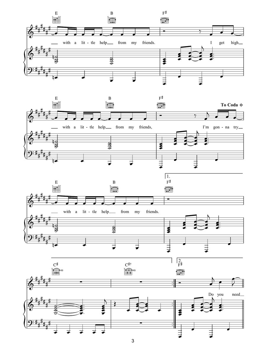 With A Little Help From My Friends Piano, Vocal, Guitar scores gallery preview page 3