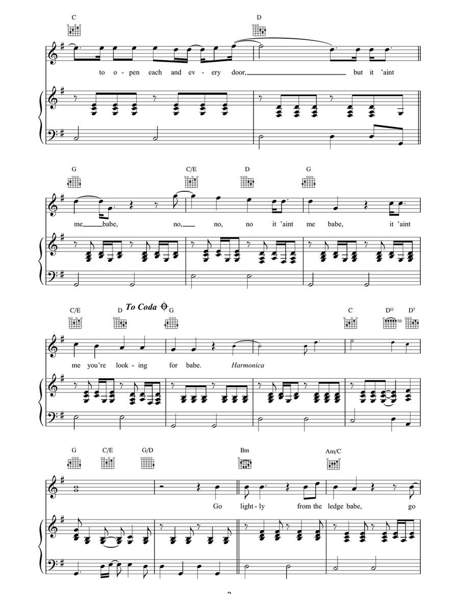 It Ain't Me Babe It Ain't Me Babe Piano, Vocal, Guitar scores gallery preview page 3