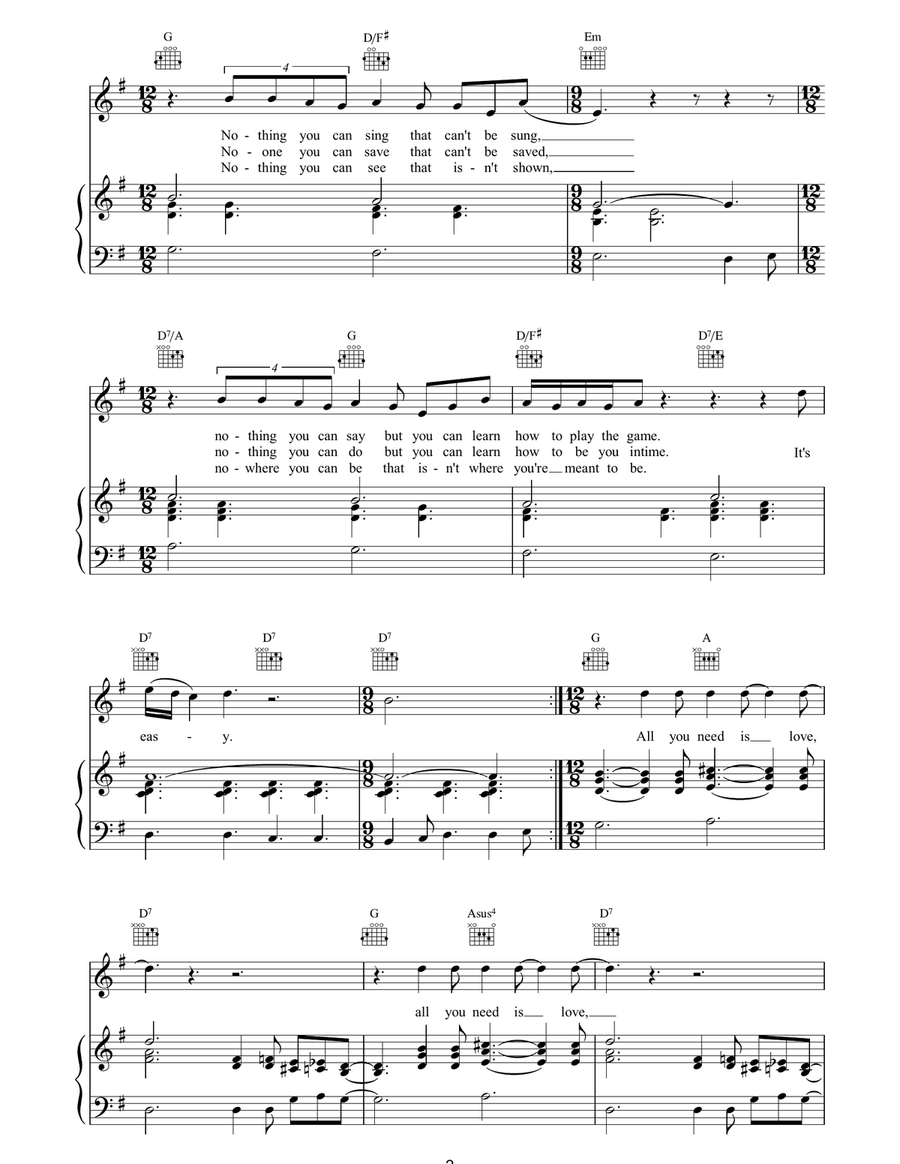 All You Need Is Love All You Need Is Love Piano, Vocal, Guitar scores gallery preview page 2