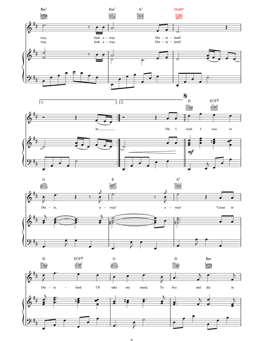 Dixie Dixie Piano, Vocal, Guitar scores gallery preview page 2