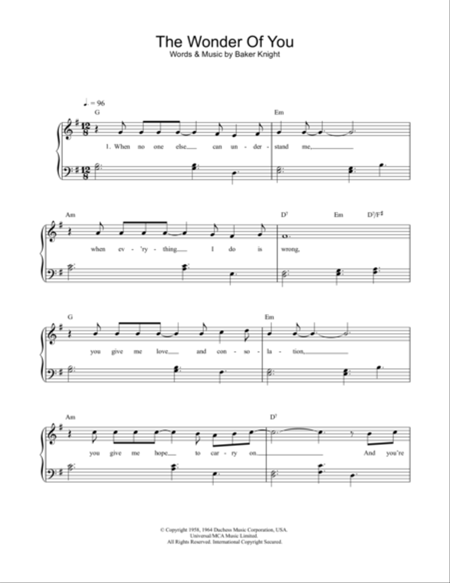 The Wonder Of You The Wonder Of You Easy Piano scores gallery preview page 1