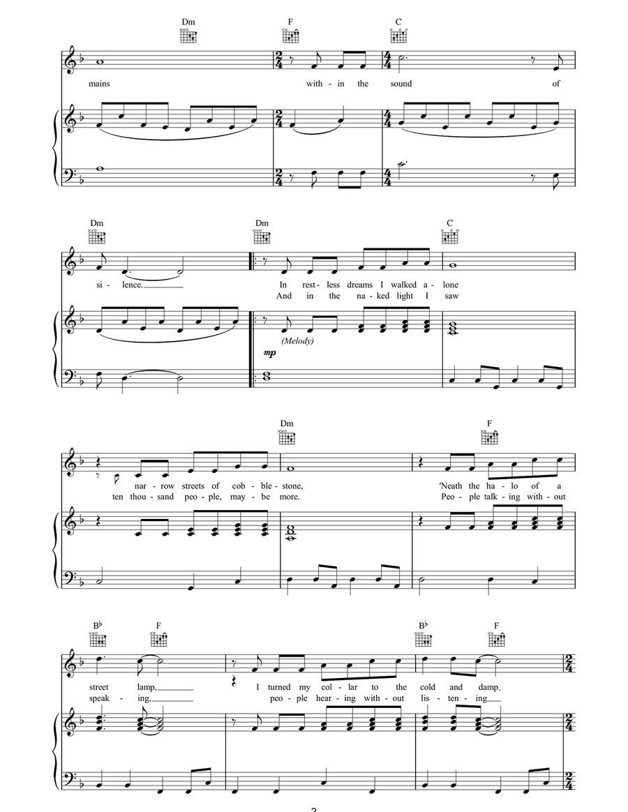 The Sound Of Silence The Sound Of Silence Piano, Vocal, Guitar scores gallery preview page 2
