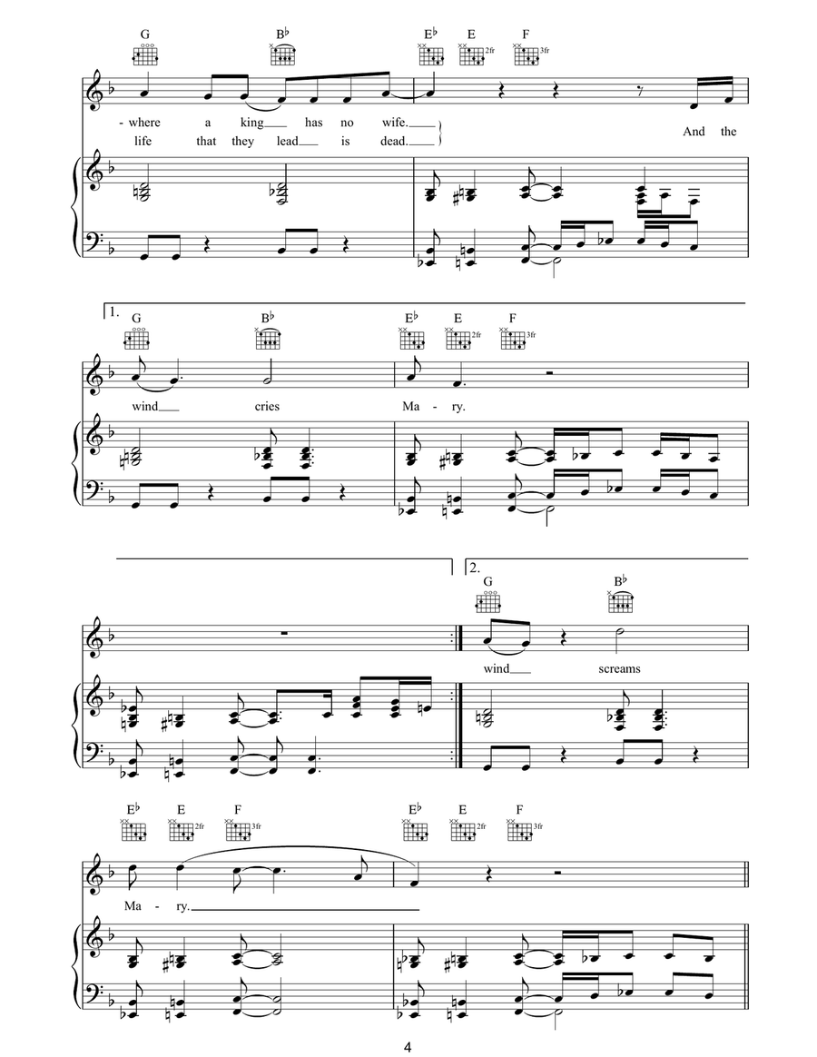 The Wind Cries Mary The Wind Cries Mary Piano, Vocal, Guitar scores gallery preview page 4