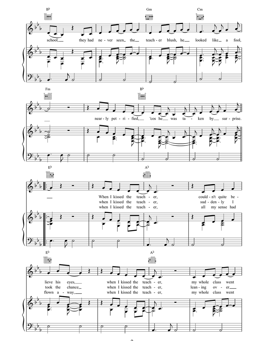 When I Kissed The Teacher Piano, Vocal, Guitar scores gallery preview page 2