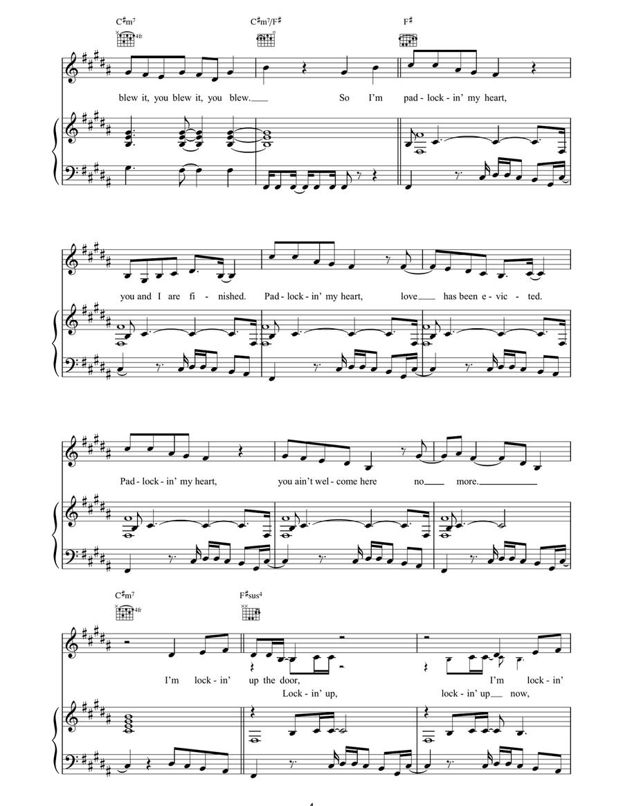 Padlock Padlock Piano, Vocal, Guitar scores gallery preview page 4