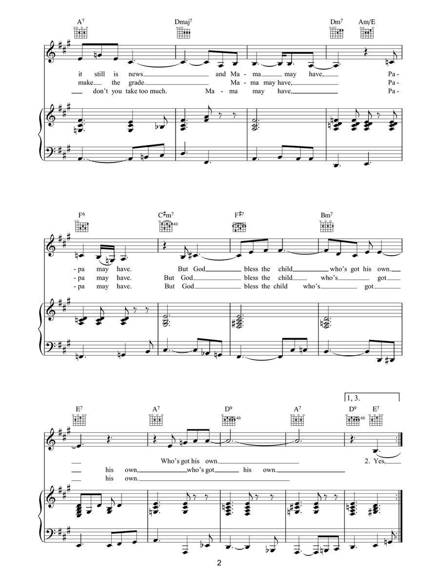 God Bless The Child God Bless The Child Piano, Vocal, Guitar scores gallery preview page 2