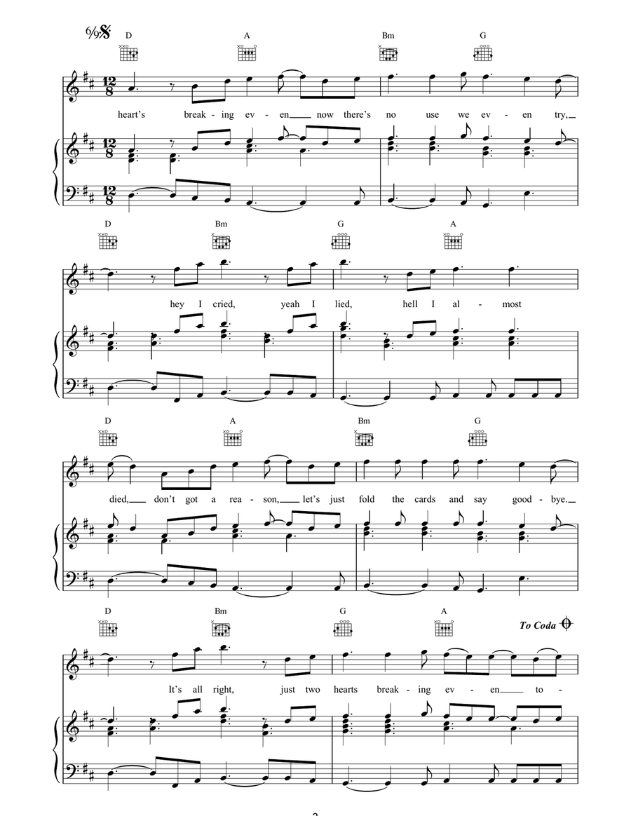 Hearts Breaking Even Hearts Breaking Even Piano, Vocal, Guitar scores gallery preview page 3