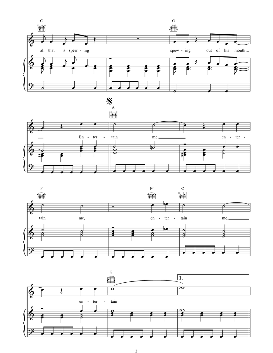 Entertain Me Entertain Me Piano, Vocal, Guitar scores gallery preview page 3
