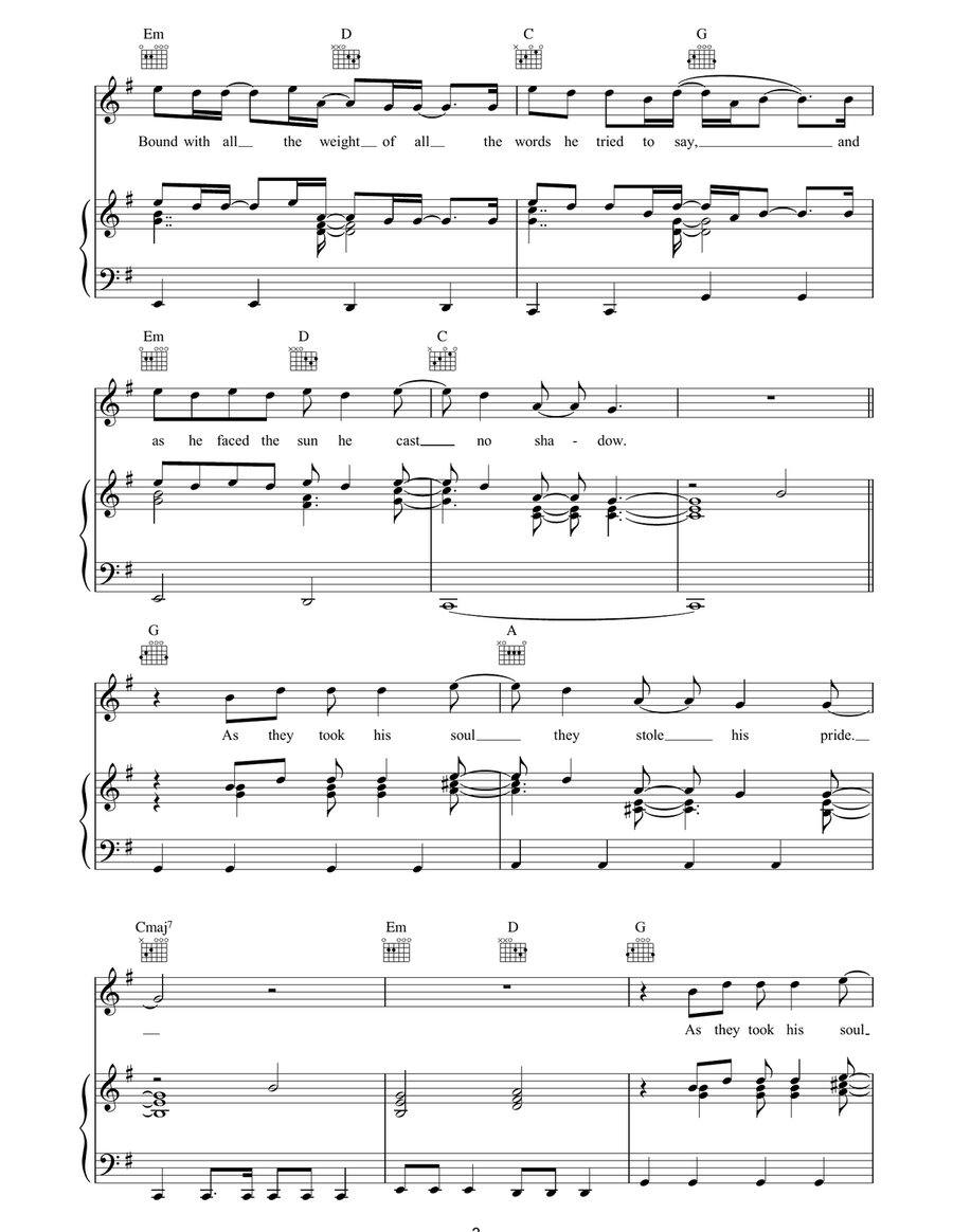 Cast No Shadow Cast No Shadow Piano, Vocal, Guitar scores gallery preview page 3