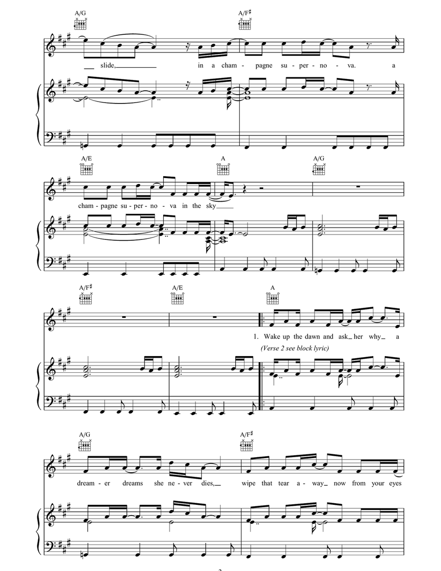 Champagne Supernova Champagne Supernova Piano, Vocal, Guitar scores gallery preview page 3