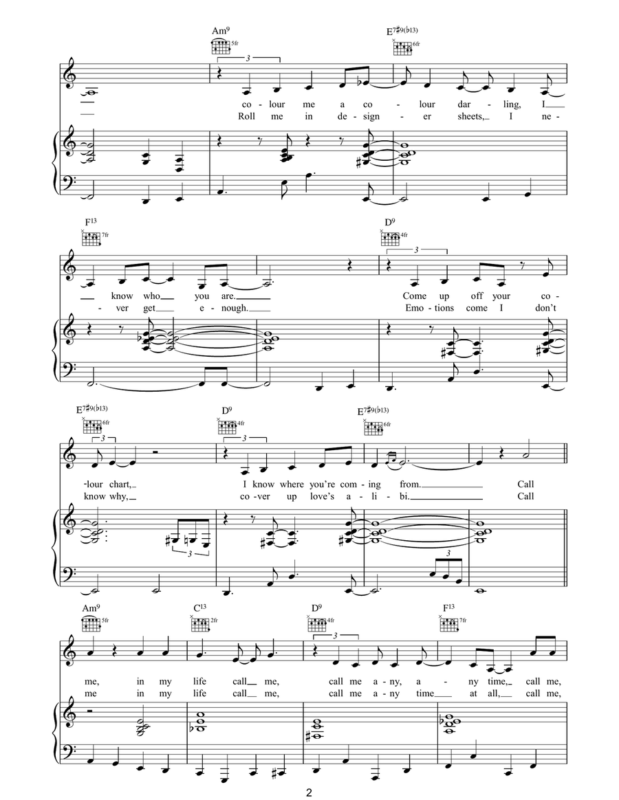 Call Me Call Me Piano, Vocal, Guitar scores gallery preview page 2