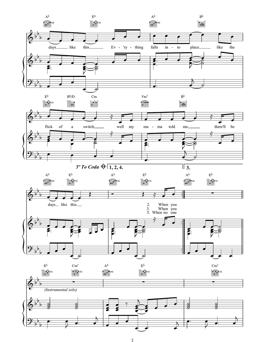 Days Like This Days Like This Piano, Vocal, Guitar scores gallery preview page 2