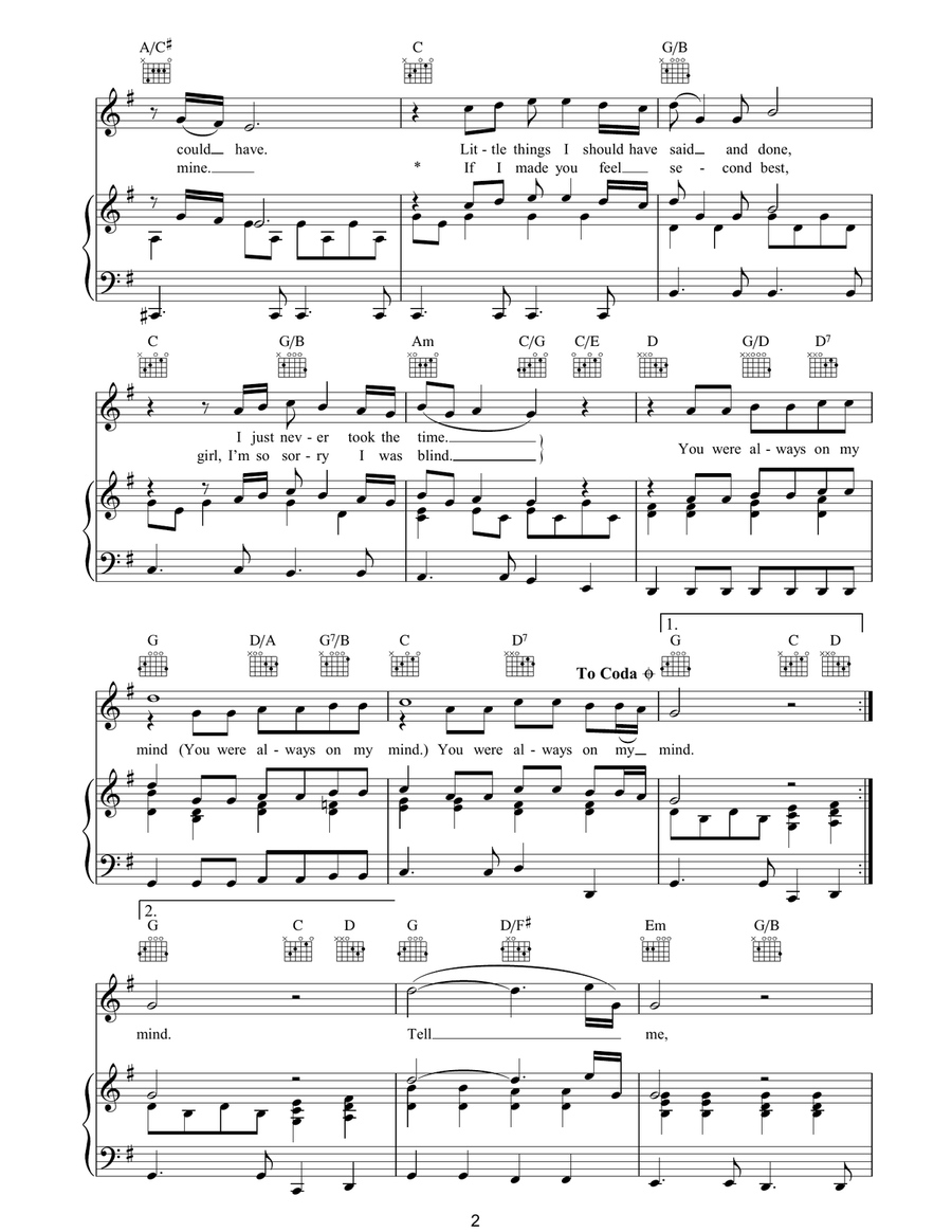 Always On My Mind Always On My Mind Piano, Vocal, Guitar scores gallery preview page 2