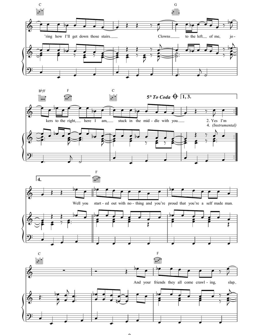 Stuck In The Middle With You Piano, Vocal, Guitar scores gallery preview page 2