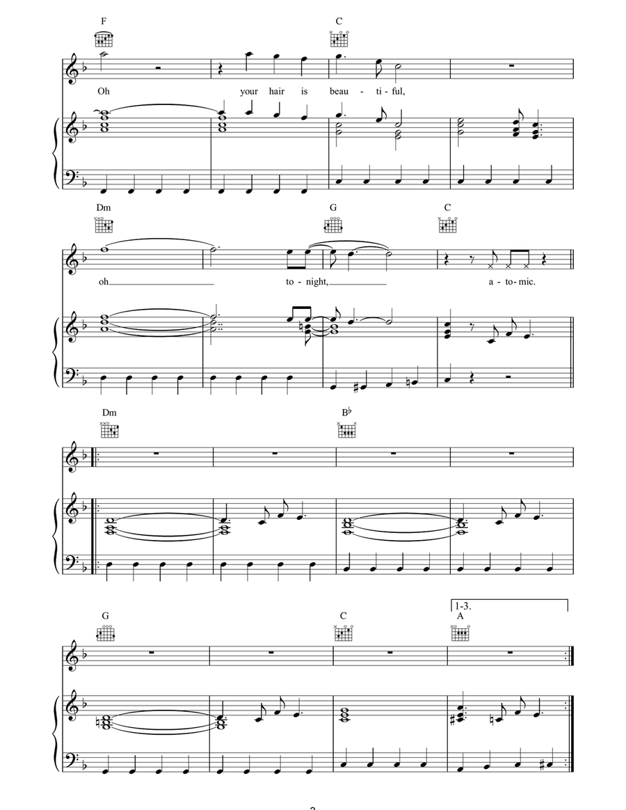 Atomic Atomic Piano, Vocal, Guitar scores gallery preview page 3