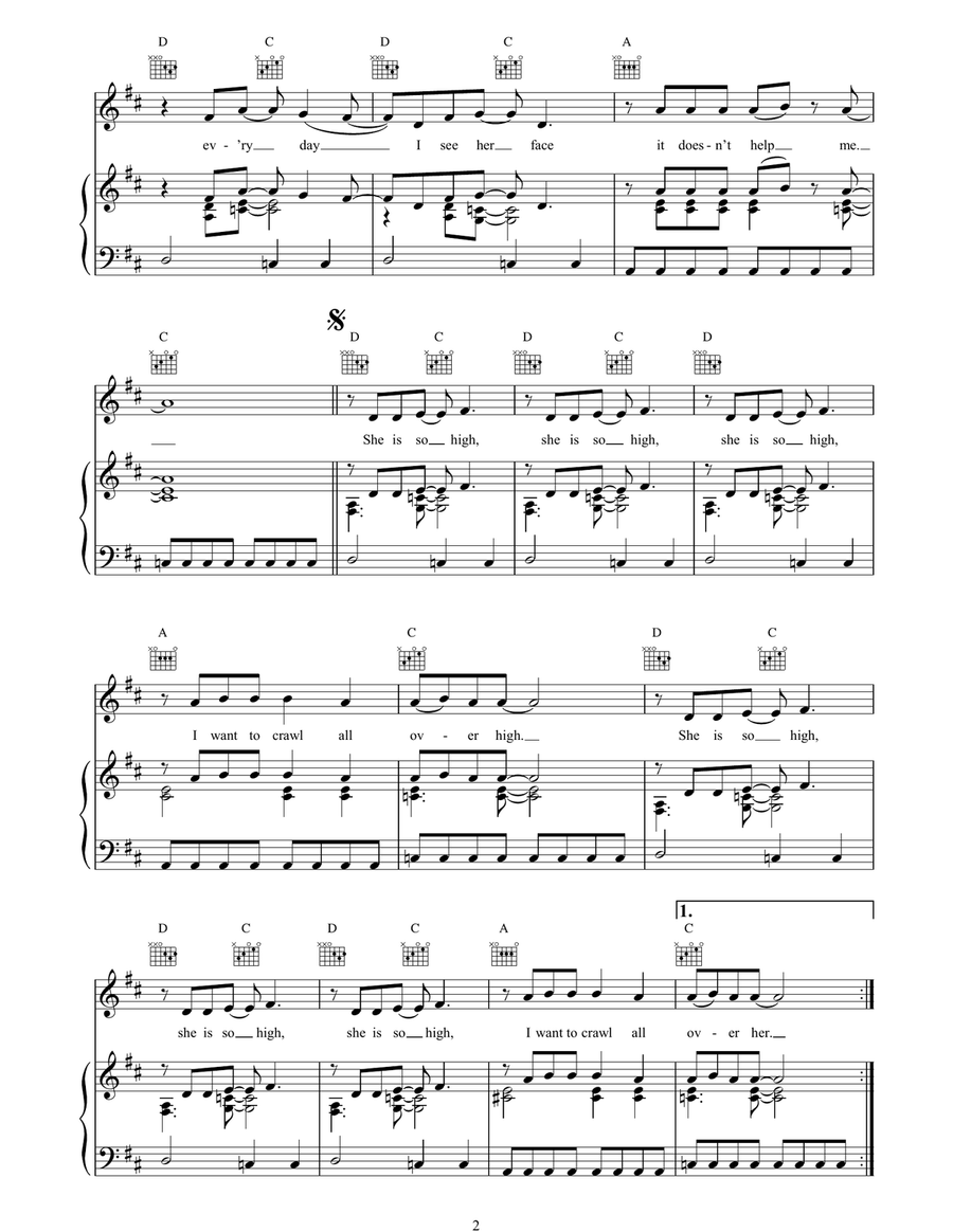 She's So High She's So High Piano, Vocal, Guitar scores gallery preview page 2
