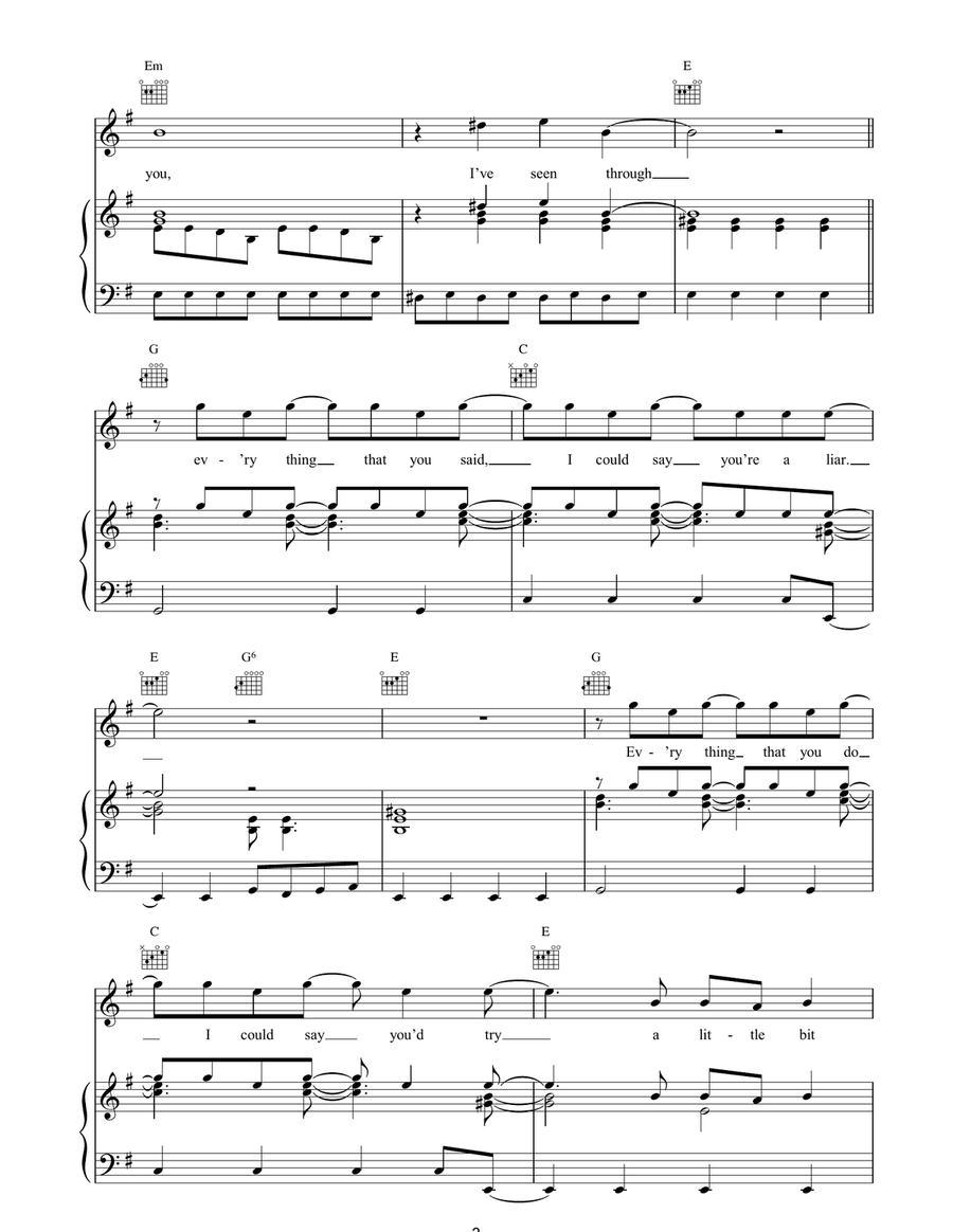 Lies Lies Piano, Vocal, Guitar scores gallery preview page 3