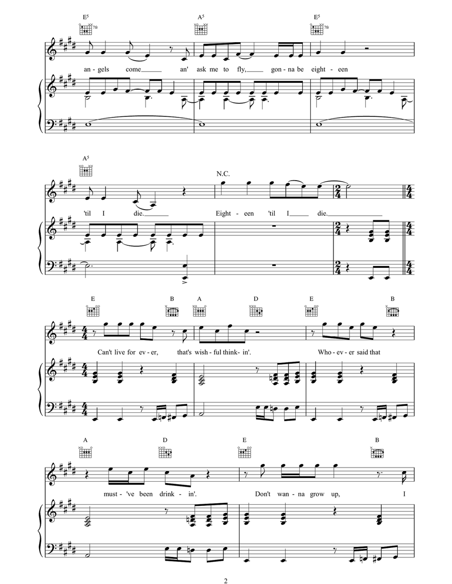 18 Til I Die 18 Til I Die Piano, Vocal, Guitar scores gallery preview page 2