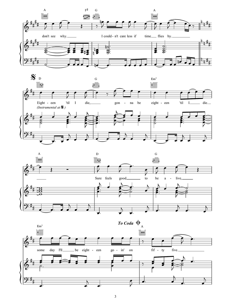 18 Til I Die 18 Til I Die Piano, Vocal, Guitar scores gallery preview page 3