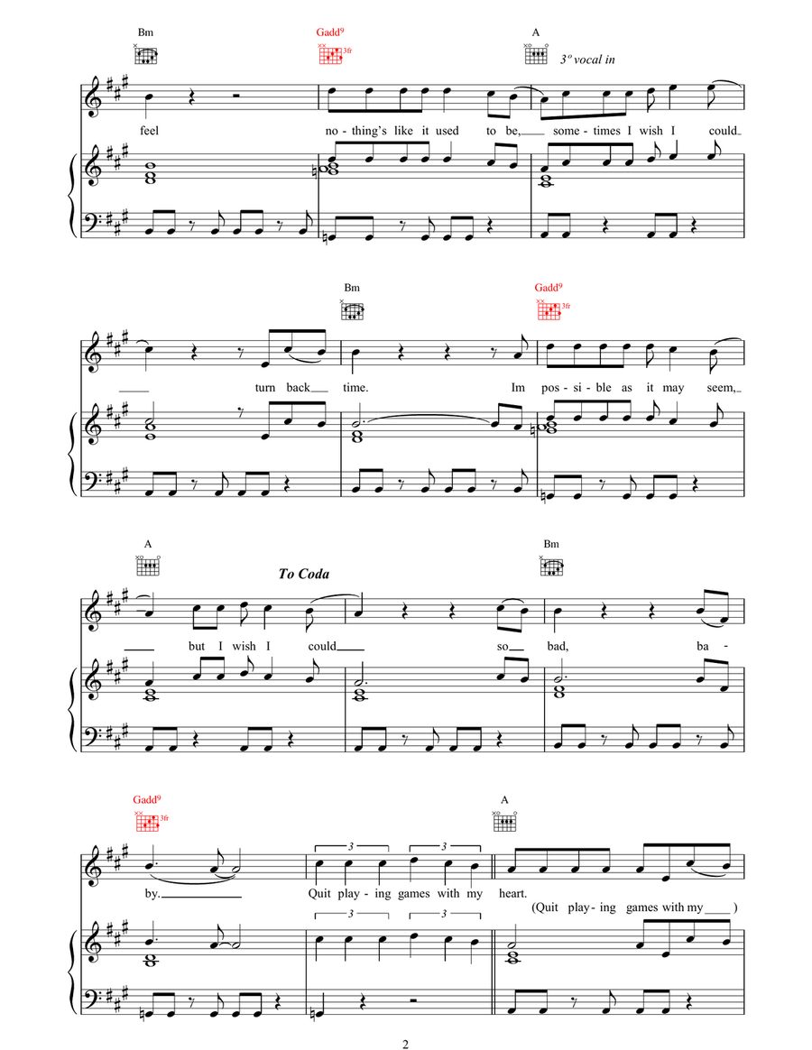 Quit Playing Games (With My Heart) Piano, Vocal, Guitar scores gallery preview page 2