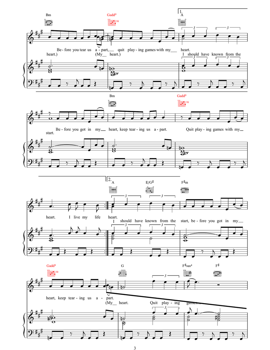 Quit Playing Games (With My Heart) Piano, Vocal, Guitar scores gallery preview page 3