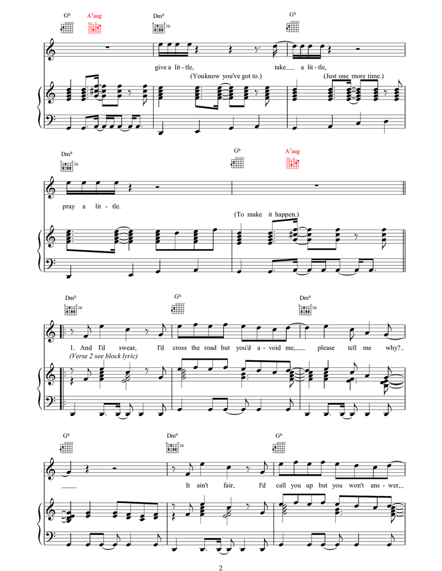 Give A Little Give A Little Piano, Vocal, Guitar scores gallery preview page 2