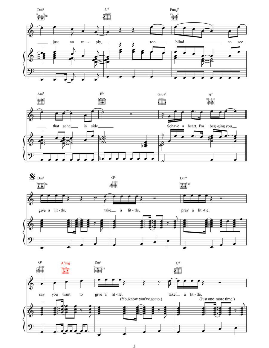 Give A Little Give A Little Piano, Vocal, Guitar scores gallery preview page 3