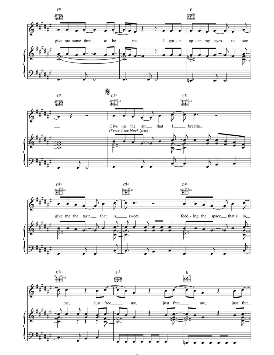 Free Me Free Me Piano, Vocal, Guitar scores gallery preview page 2