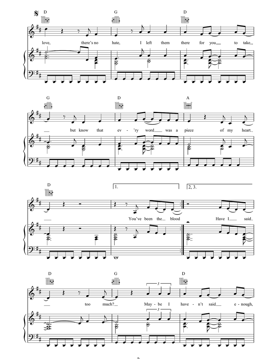 Every Word Was A Piece Of My Heart Piano, Vocal, Guitar scores gallery preview page 3