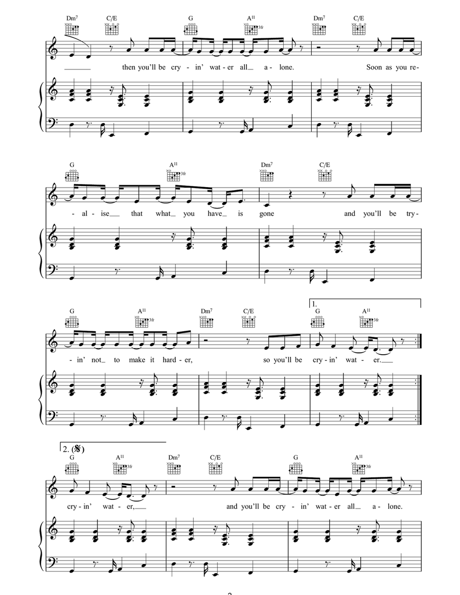 Crying Water Crying Water Piano, Vocal, Guitar scores gallery preview page 3