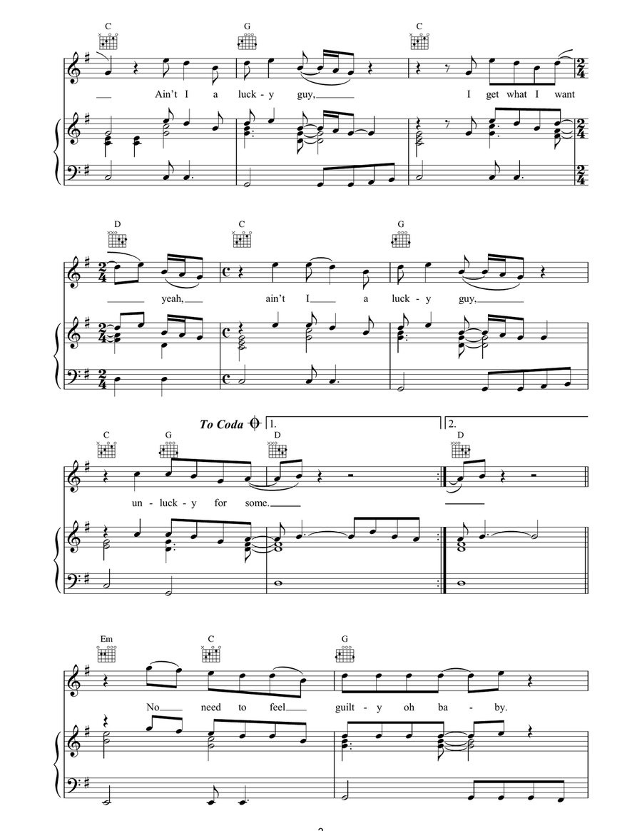Lucky Guy Lucky Guy Piano, Vocal, Guitar scores gallery preview page 3