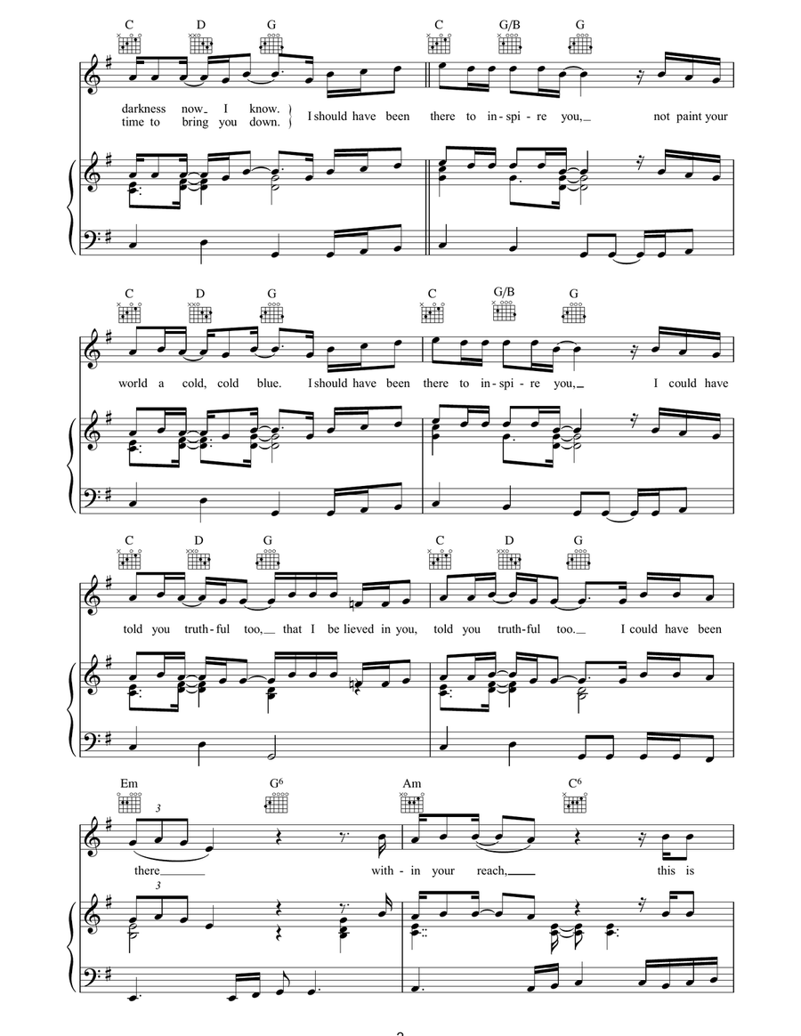 I Should Have Been There To Inspire You Piano, Vocal, Guitar scores gallery preview page 2