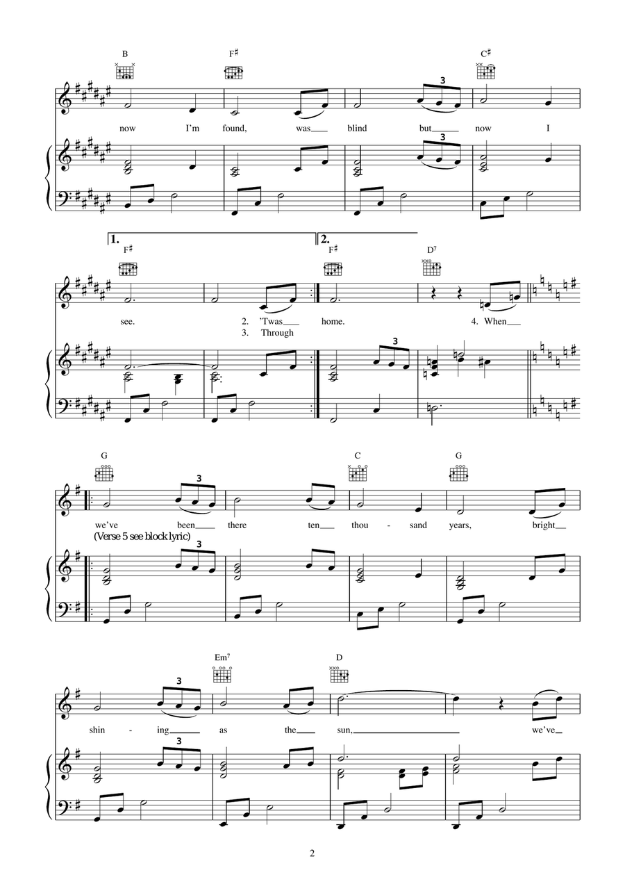 Amazing Grace Amazing Grace Piano, Vocal, Guitar scores gallery preview page 2