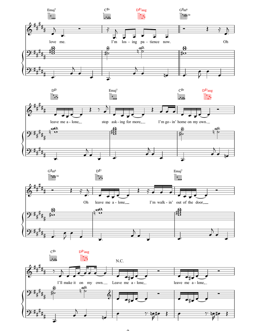 Leave Me Alone Leave Me Alone Piano, Vocal, Guitar scores gallery preview page 2