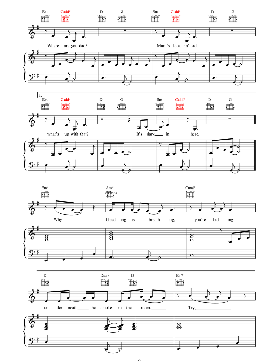 Smoke Piano, Vocal, Guitar scores gallery preview page 2