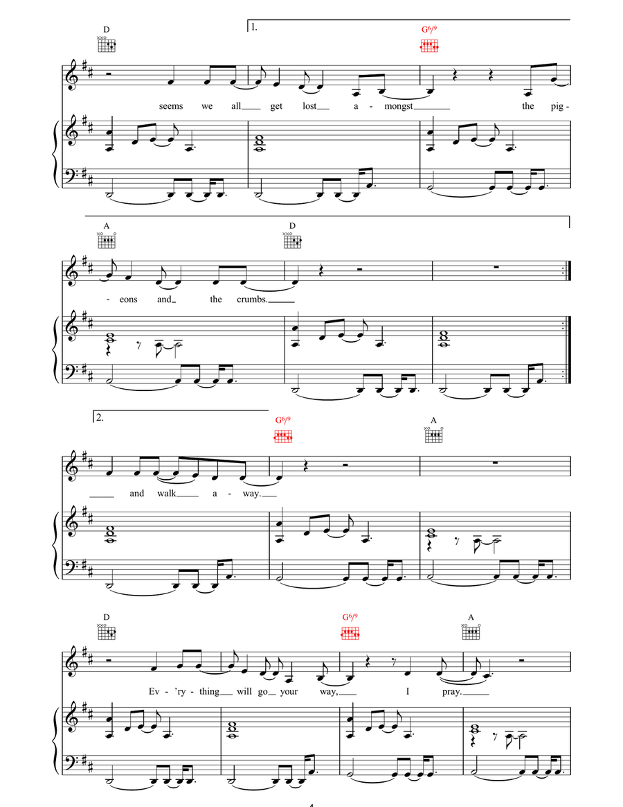 Pigeons And Crumbs Piano, Vocal, Guitar scores gallery preview page 4