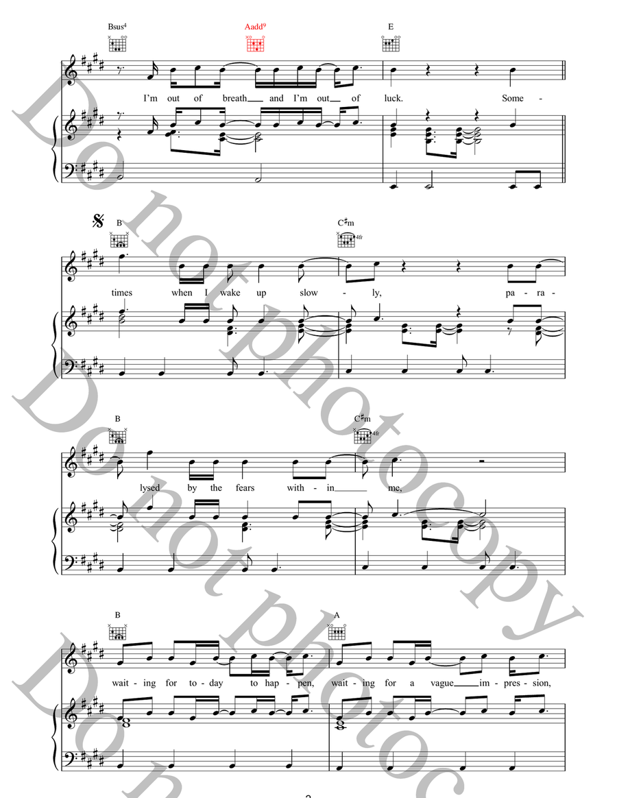 Waiting For Today To Happen Piano, Vocal, Guitar scores gallery preview page 2