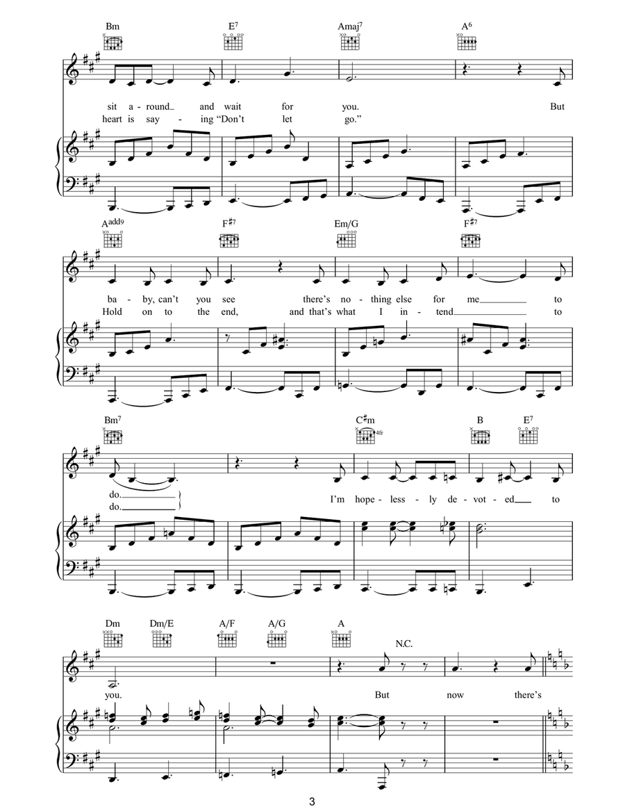 Hopelessly Devoted To You Piano, Vocal, Guitar scores gallery preview page 3