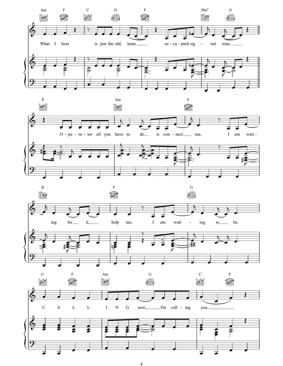 Calling You Calling You Piano, Vocal, Guitar scores gallery preview page 4