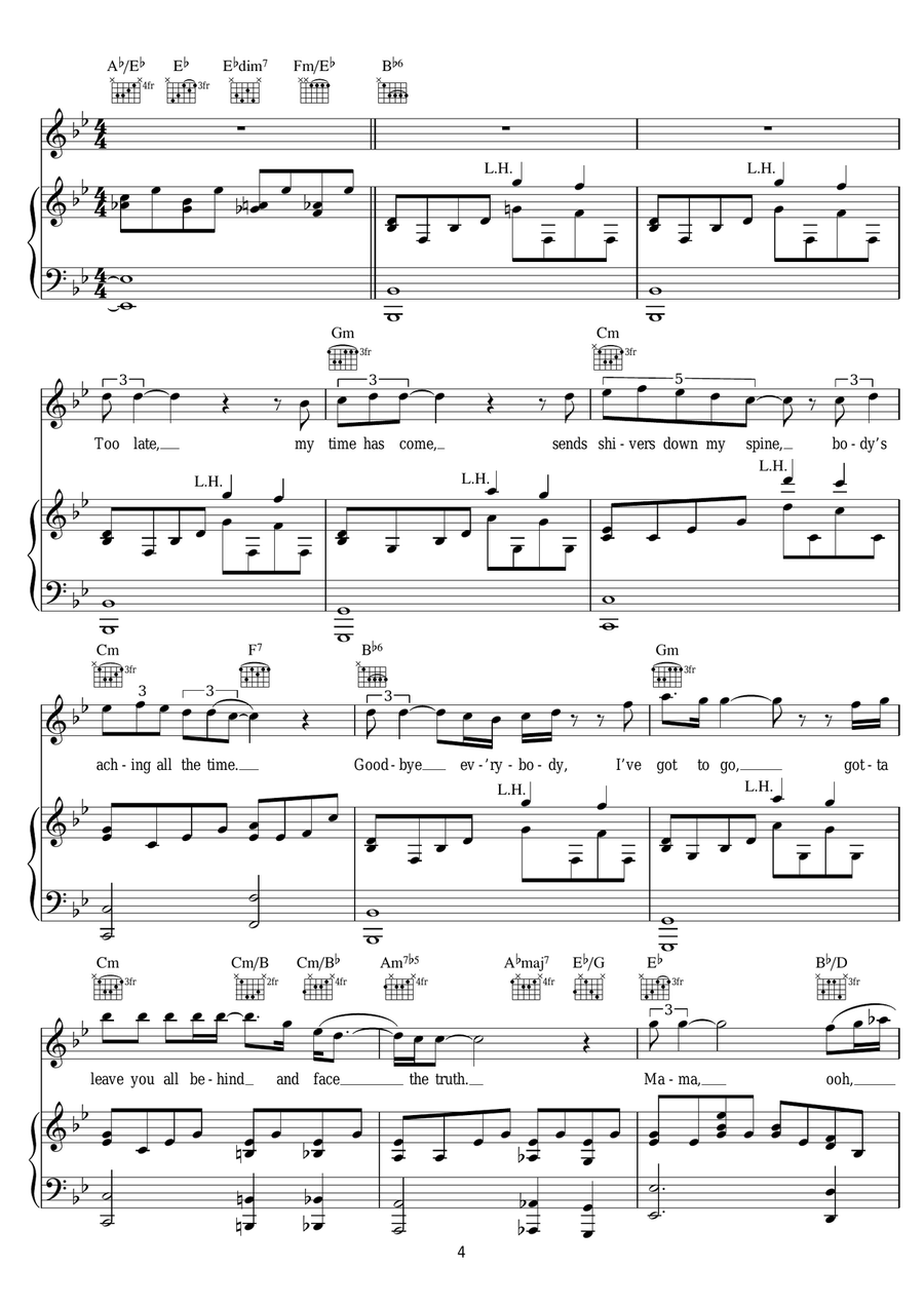 Bohemian Rhapsody Bohemian Rhapsody Piano, Vocal, Guitar scores gallery preview page 4